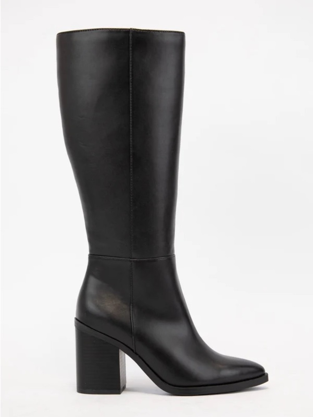 Soda Black Leather Knee-High Block Heel Boots
